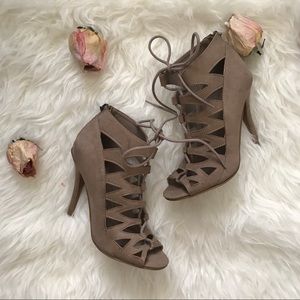 Lace Up Peep-Toe Heels